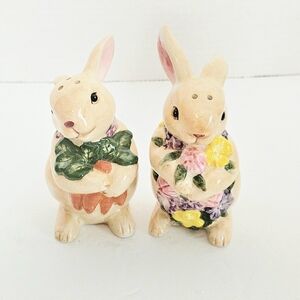 Vintage Harry & David Ceramic Bunny Rabbit Salt and Pepper Shakers - Multicolor